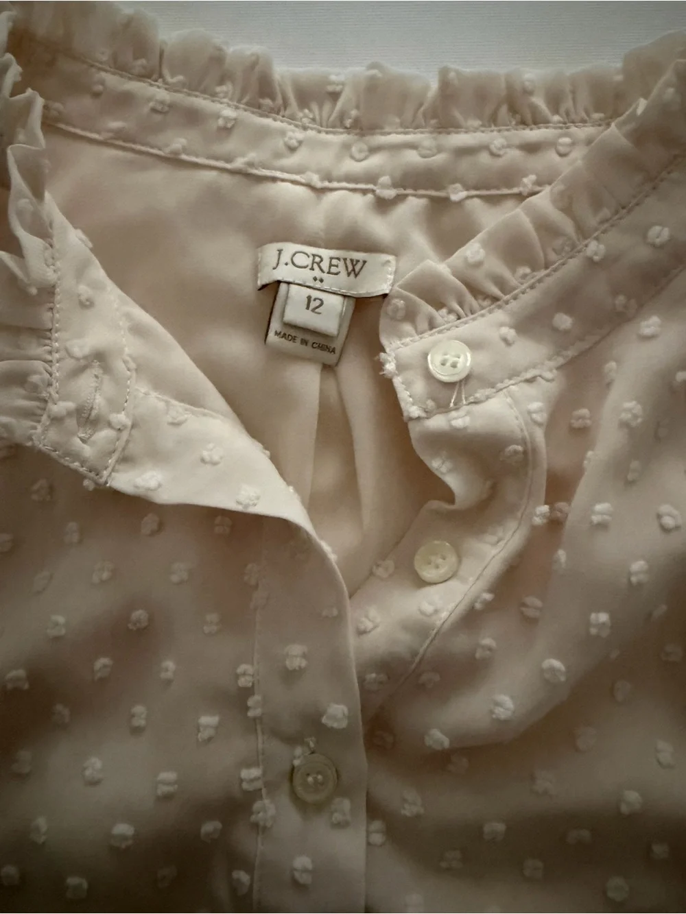 J. Crew Cream Swiss Dot Ruffled Collar Blouse